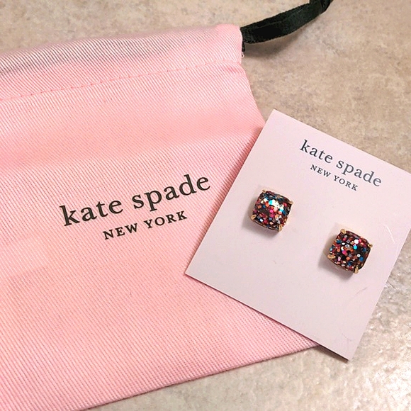 NEW Kate Spade Mini Small Square Stud Earrings in Multi Glitter/Gold - Picture 4 of 8
